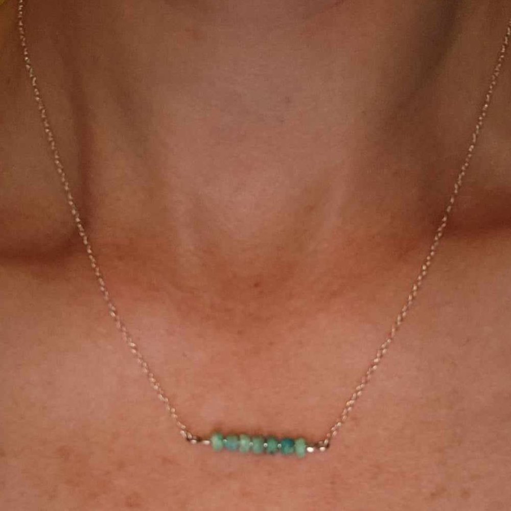 Genuine Turquoise on a Dainty Sterling Silver Chain - Picture 4 of 4